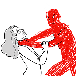 Person choking woman